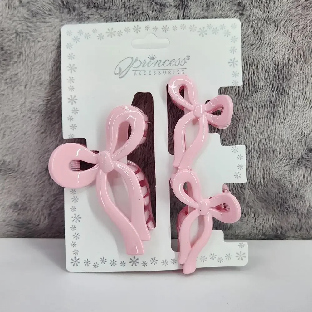 3 pc Ribbon Shaped Claw Clip Set, Hair clips, Pink Set by Princess Accessories